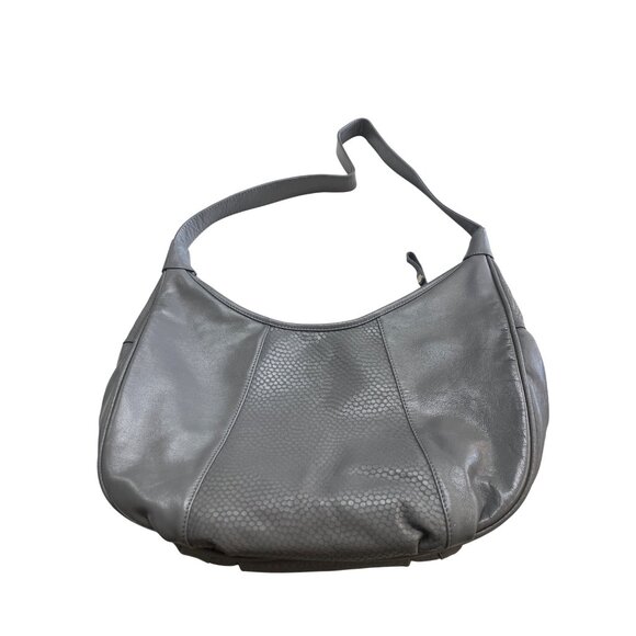 Avon Genuine Leather Hobo Shoulder Bag Medium Gray Pebbled Texture Zip Closure - Picture 2 of 5